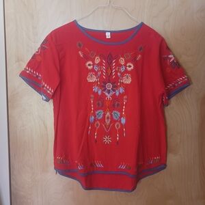 Red embroidered top
